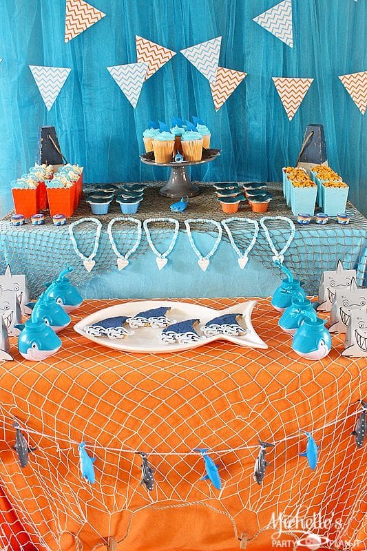 Baby Shark Cake Table  Shark party decorations, Shark theme birthday,  Shark themed birthday party